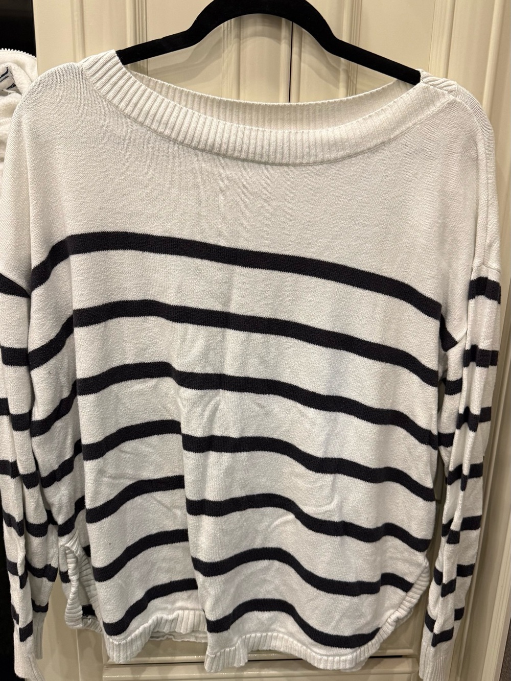 Loft Women's White Stripe Knit Sweater - Classic Boatneck